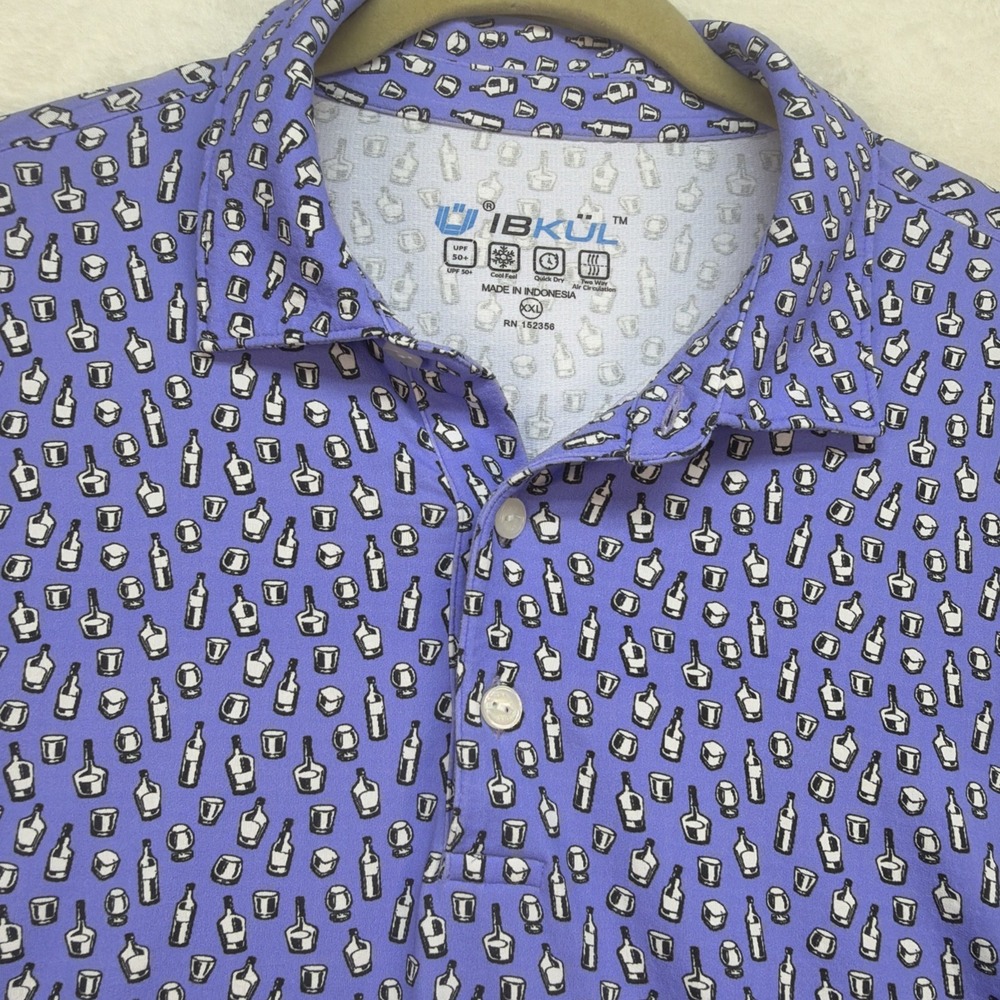 IBKUL Polo Shirt‎ Mens XXL Purple Print Golf Performance UPF 50 Cooling